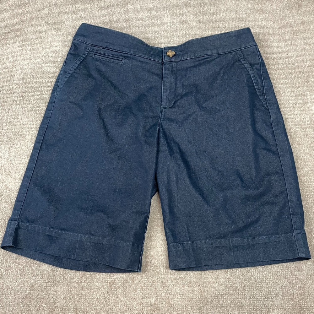 Dockers Chino Shorts Womens 12 Navy Blue Cotton Stretch Mid Rise Flat Front